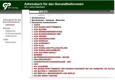 Adressbuch für das Gesundheitswesen - online-Version für 12 Monate