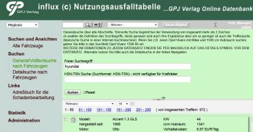 influx (c) Nutzungsausfalltabelle - inklusive Mietwagengruppen - online-Zugang für 12 Monate